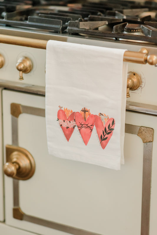 3 Hearts Tea Towel