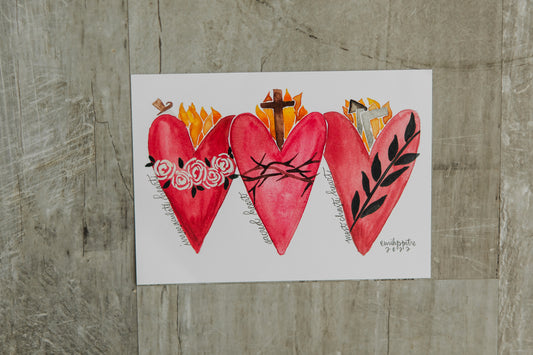 3 Hearts - 5x7 Print