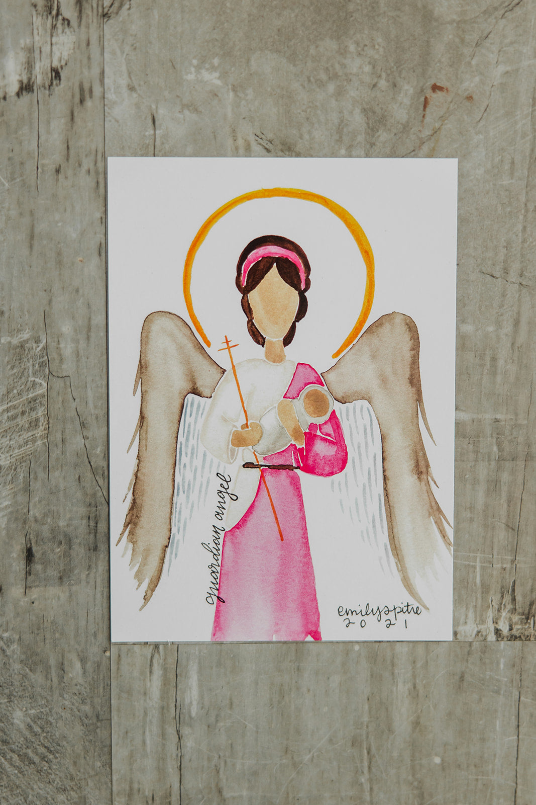 Pink Guardian Angel - 5x7 Print