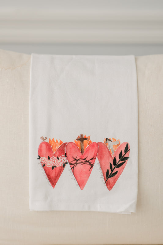 3 Hearts Tea Towel